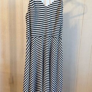 Express Black and White Striped Dress with V-Neckline